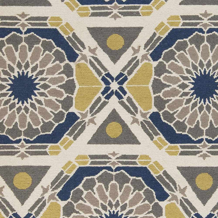 Mesena Tribal Design Ivory And Blue Hand Knotted Wool Rug - The Rug Decor