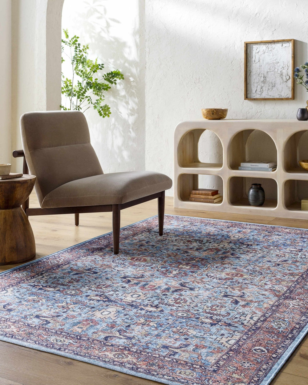 Mette Traditional Medallion Design Blue And Rust Washable Rug - The Rug Decor