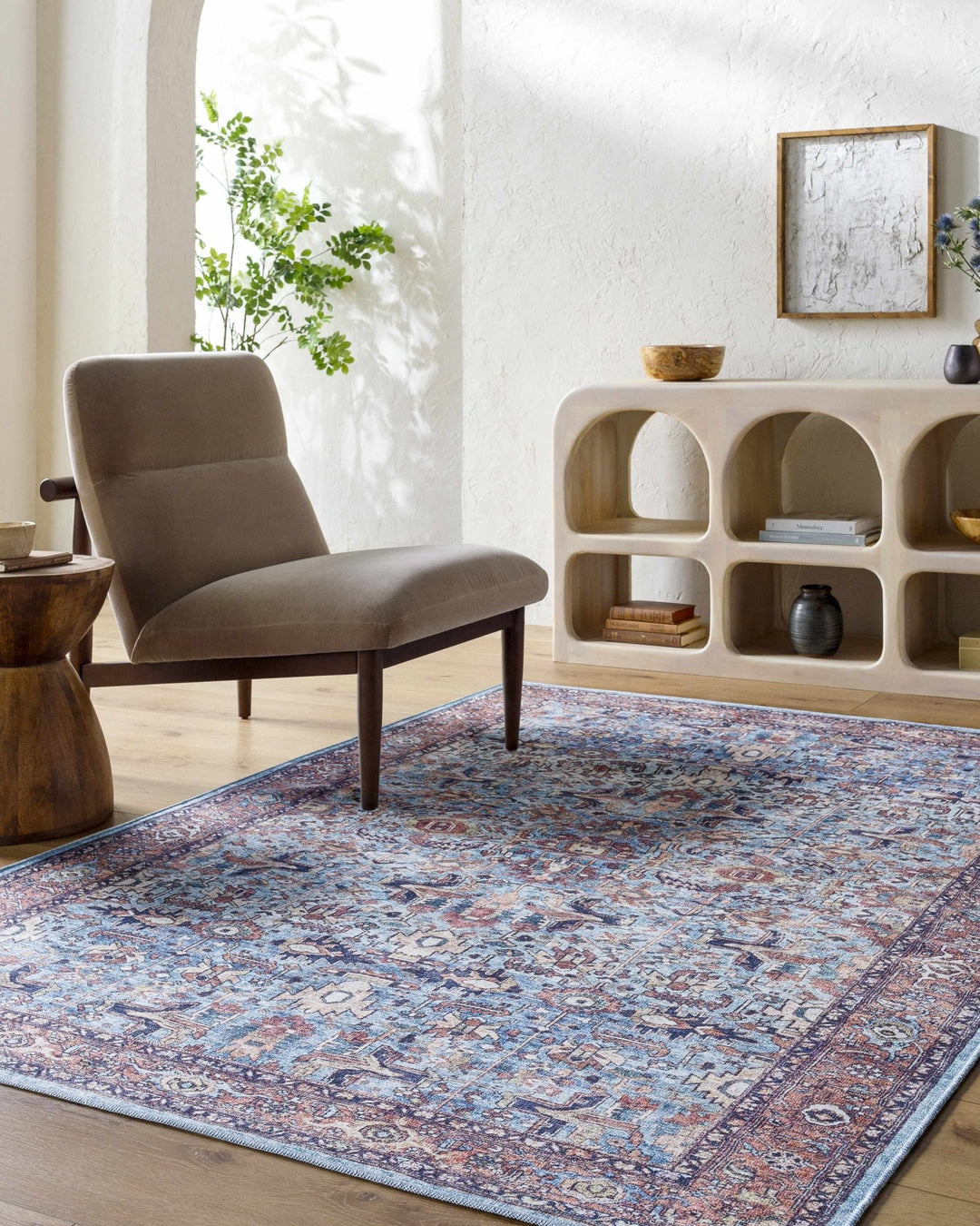 Mette Traditional Medallion Design Blue And Rust Washable Rug - The Rug Decor