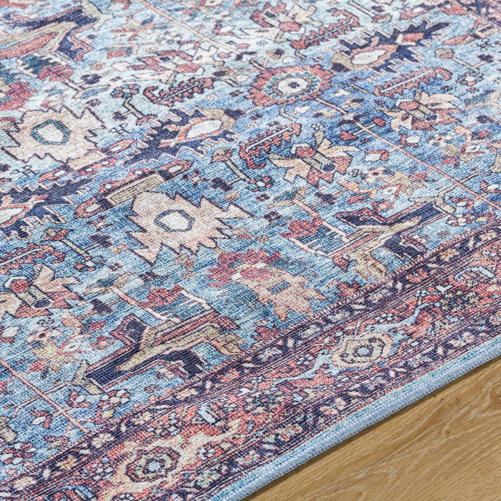 Mette Traditional Medallion Design Blue And Rust Washable Rug - The Rug Decor