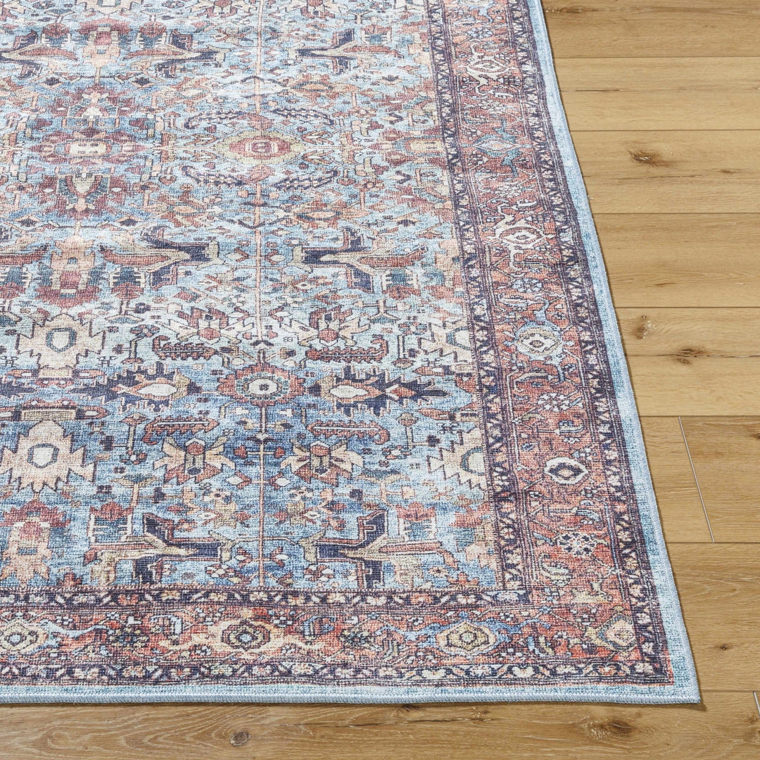 Mette Traditional Medallion Design Blue And Rust Washable Rug - The Rug Decor