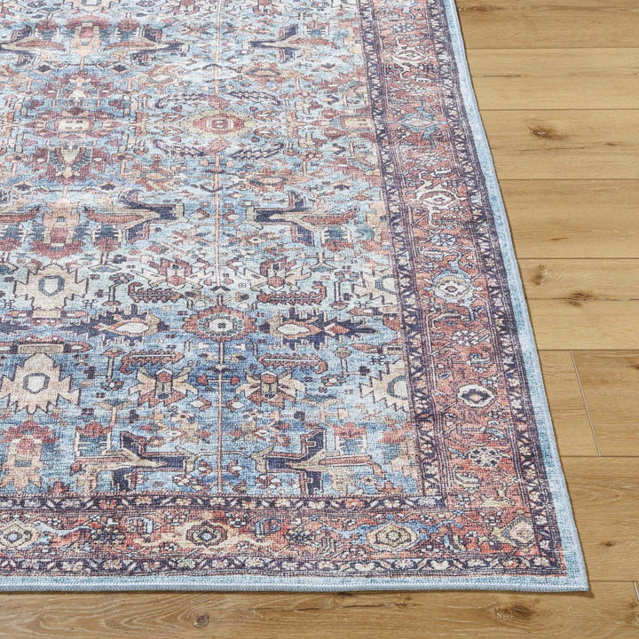 Mette Traditional Medallion Design Blue And Rust Washable Rug - The Rug Decor