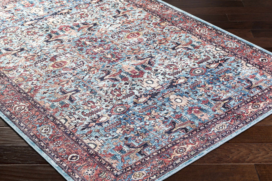 Mette Traditional Medallion Design Blue And Rust Washable Rug - The Rug Decor