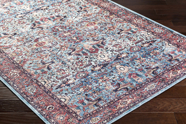 Mette Traditional Medallion Design Blue And Rust Washable Rug - The Rug Decor