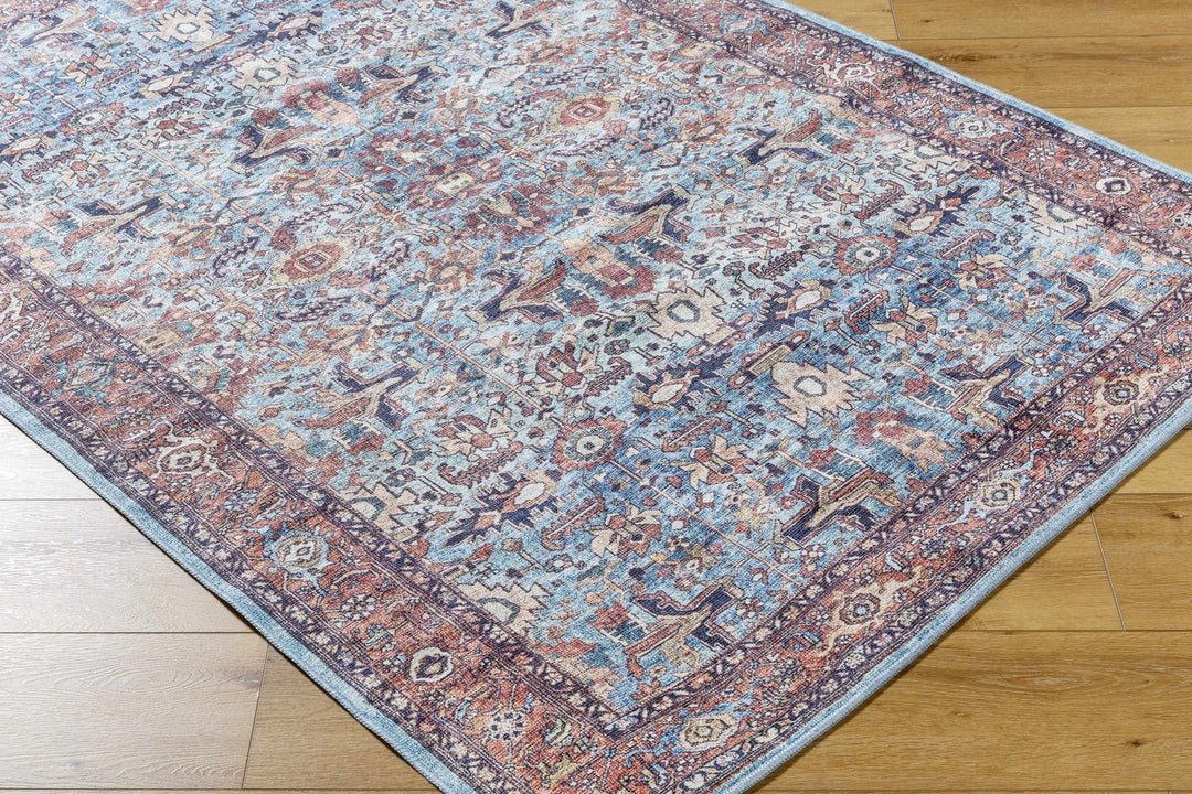 Mette Traditional Medallion Design Blue And Rust Washable Rug - The Rug Decor