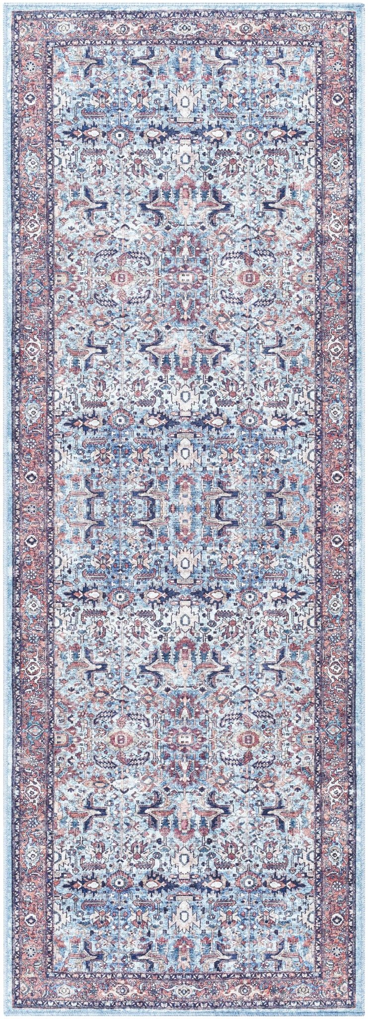 Mette Traditional Medallion Design Blue And Rust Washable Rug - The Rug Decor