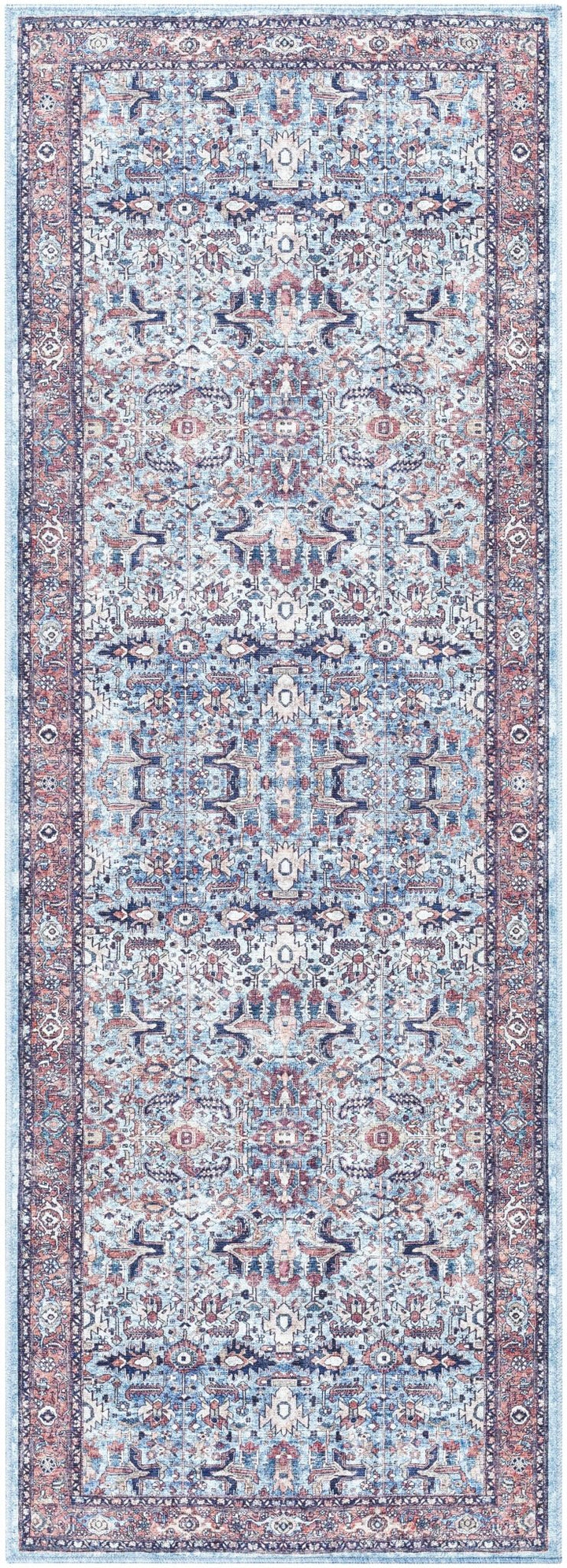Mette Traditional Medallion Design Blue And Rust Washable Rug - The Rug Decor