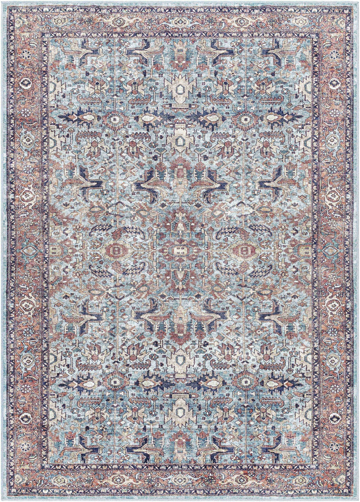 Mette Traditional Medallion Design Blue And Rust Washable Rug - The Rug Decor