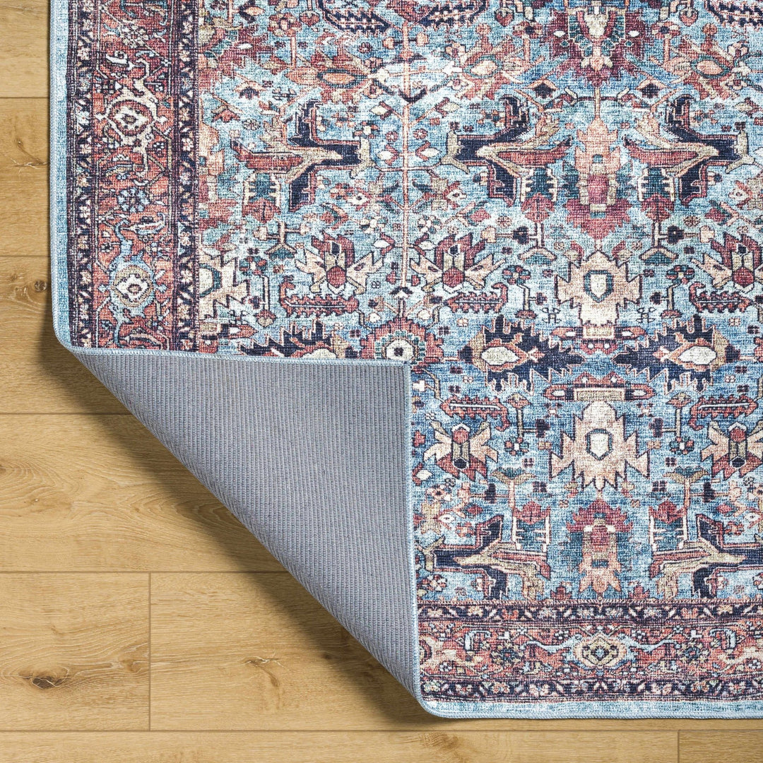 Mette Traditional Medallion Design Blue And Rust Washable Rug - The Rug Decor