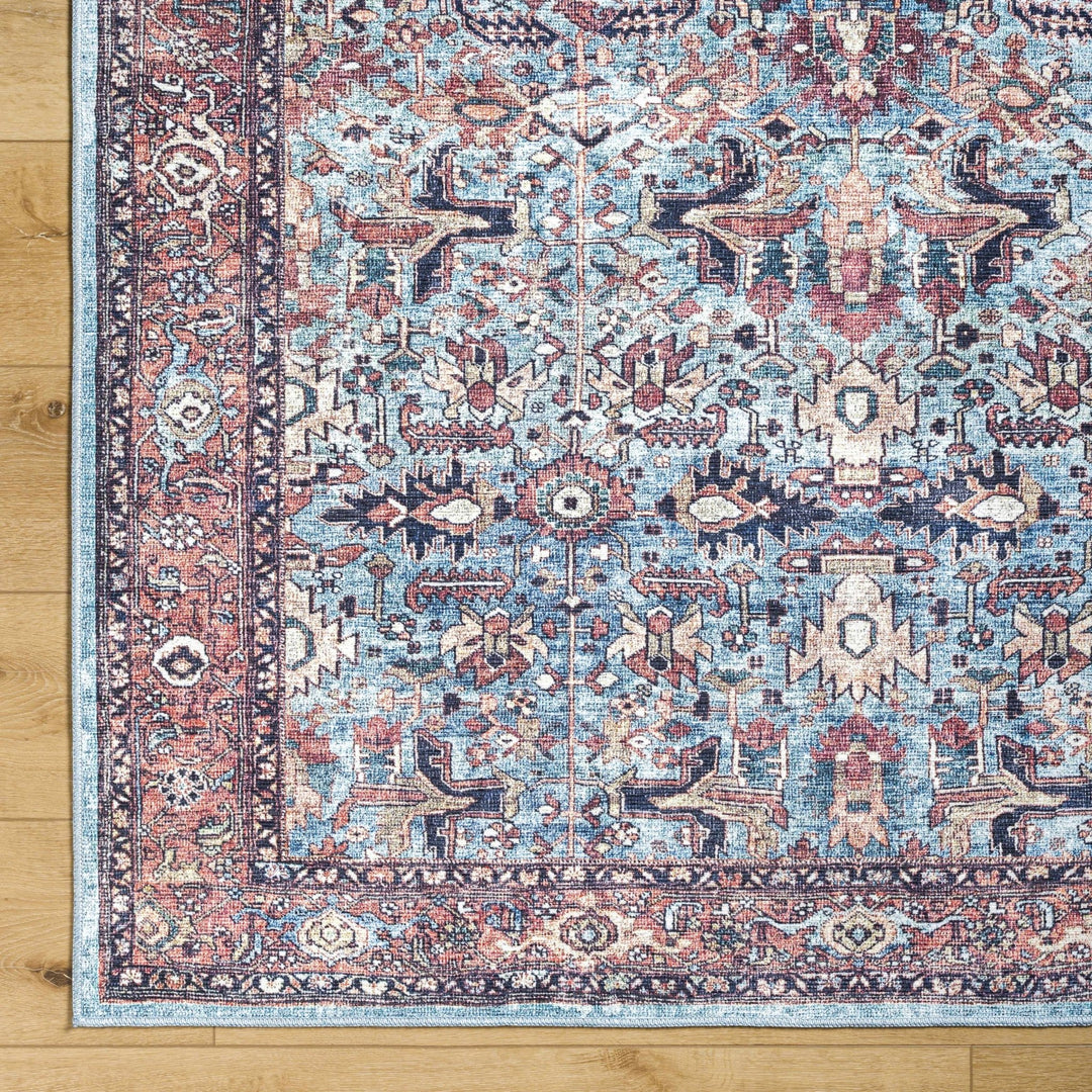 Mette Traditional Medallion Design Blue And Rust Washable Rug - The Rug Decor