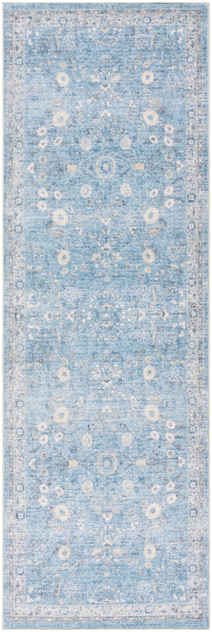Meyly Traditional Floral Design Blue Washable Rug - The Rug Decor
