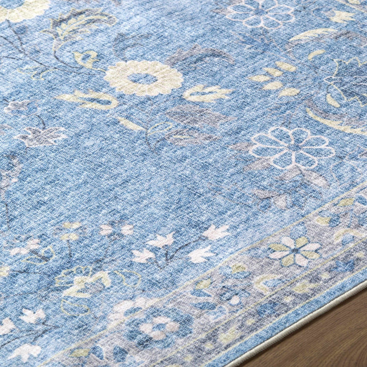 Meyly Traditional Floral Design Blue Washable Rug - The Rug Decor
