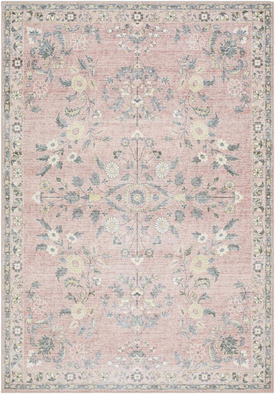 Meyly Traditional Floral Design Pink Washable Area Rug - The Rug Decor