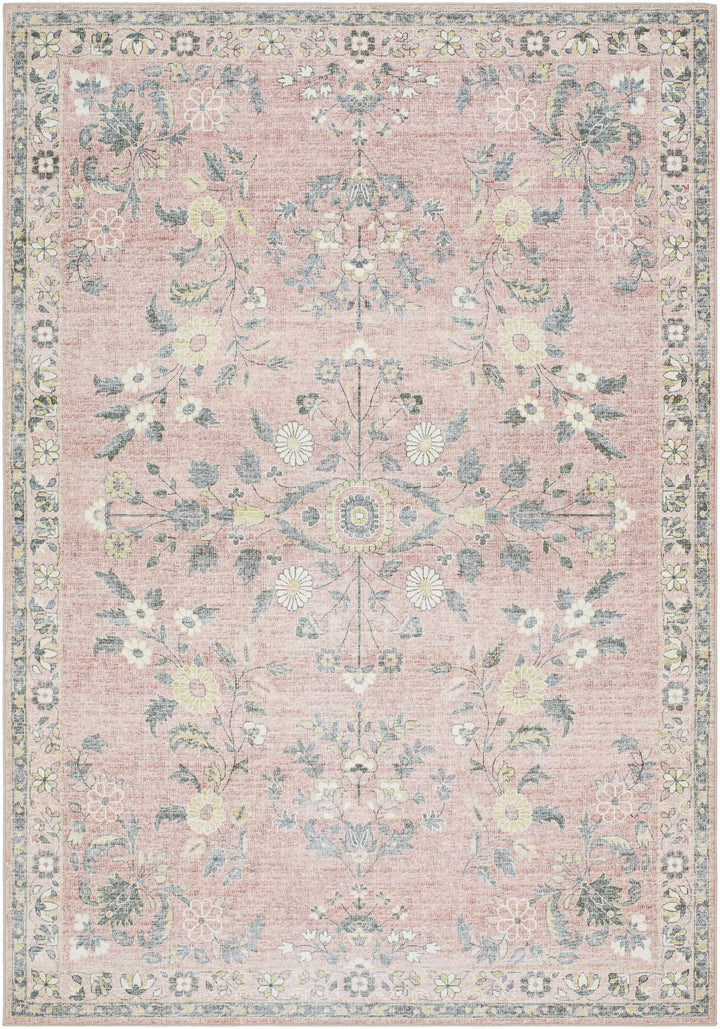 Meyly Traditional Floral Design Pink Washable Area Rug - The Rug Decor