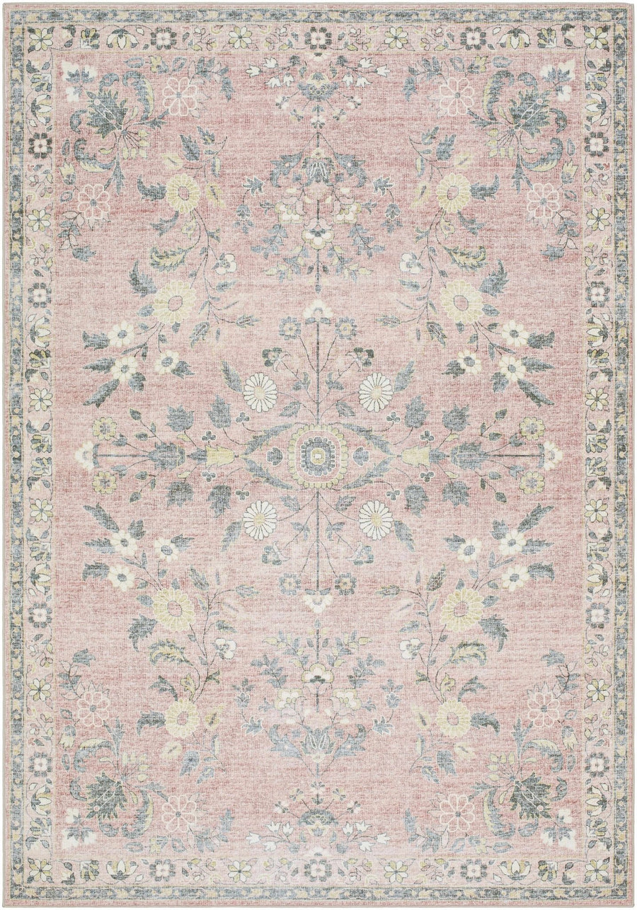 Meyly Traditional Floral Design Pink Washable Area Rug - The Rug Decor