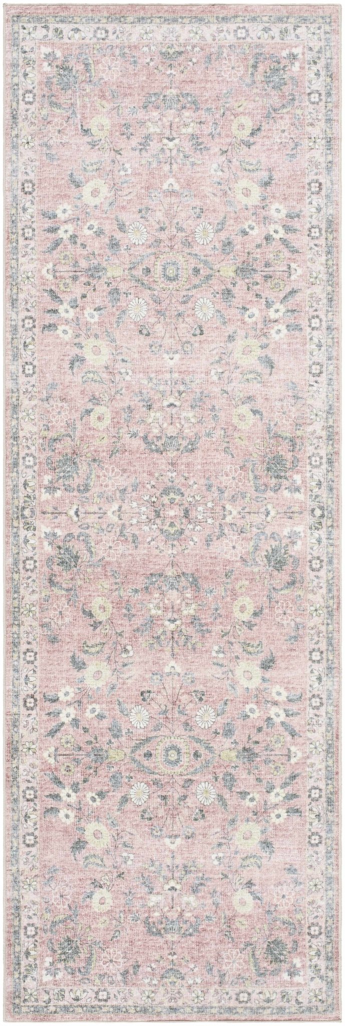Meyly Traditional Floral Design Pink Washable Area Rug - The Rug Decor