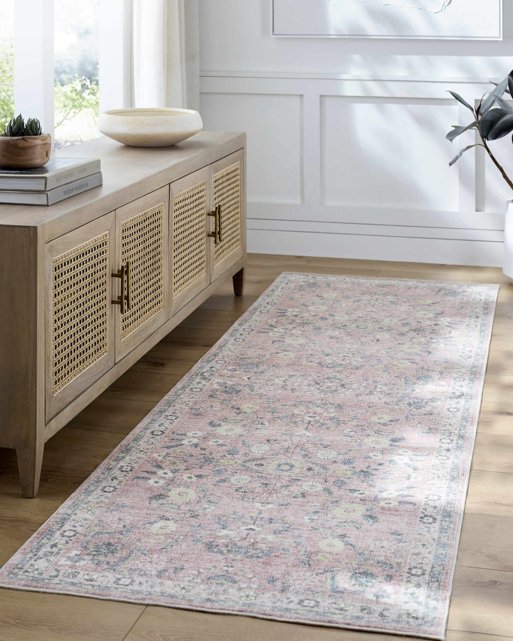 Meyly Traditional Floral Design Pink Washable Area Rug - The Rug Decor