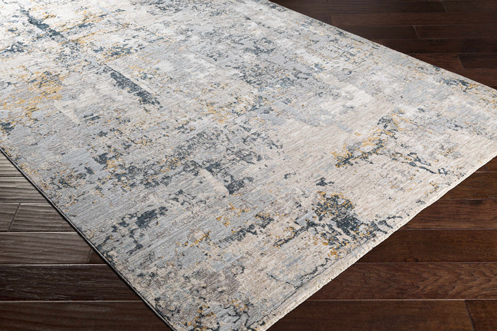 Modern Abstract Gray And Ivory Machine Woven Rug