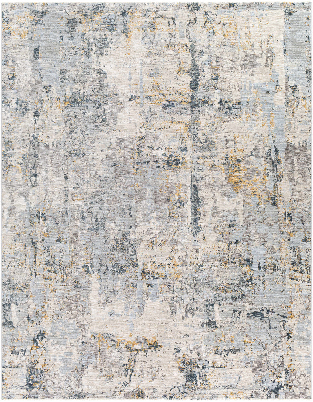 Modern Abstract Gray And Ivory Machine Woven Rug