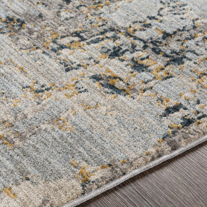 Modern Abstract Gray And Ivory Machine Woven Rug