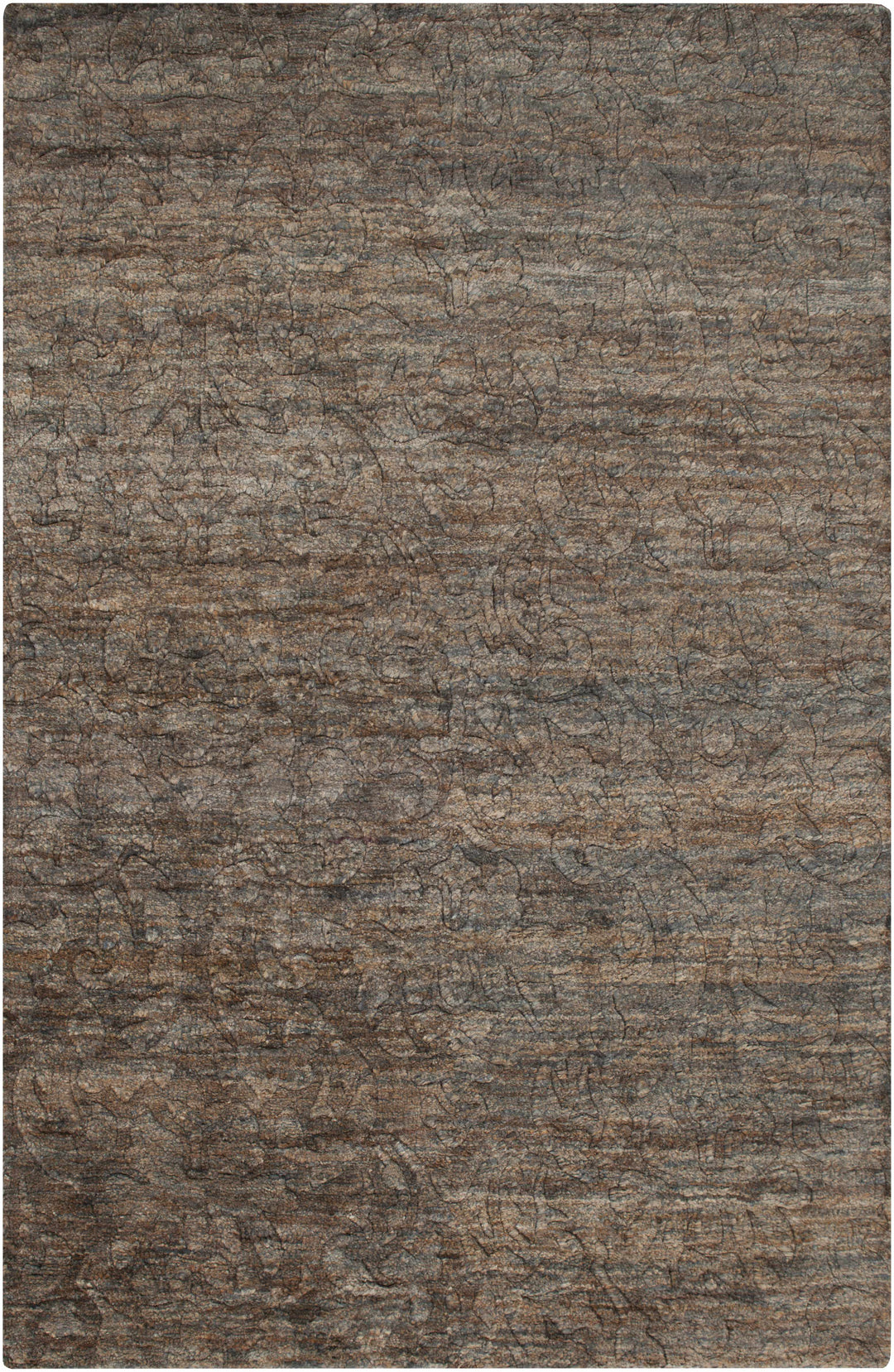 Brown jute rug with abstract hand-knotted pattern in a rectangle shape