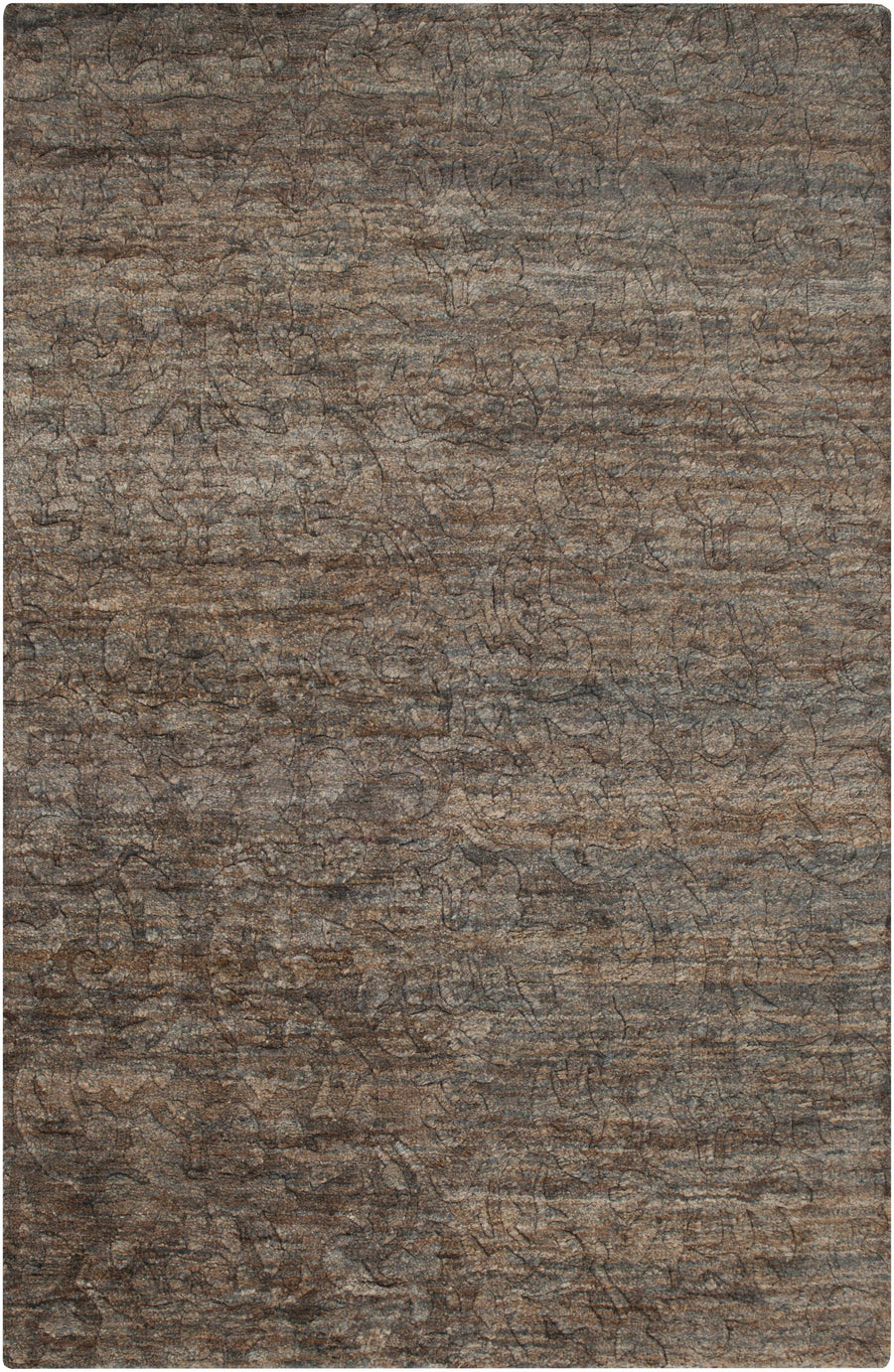Brown jute rug with abstract hand-knotted pattern in a rectangle shape
