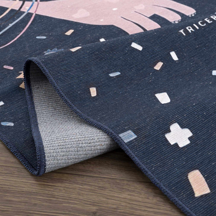 Milne Navy Pink Dinosaur Washable Kids Cotton Area Rug - The Rug Decor