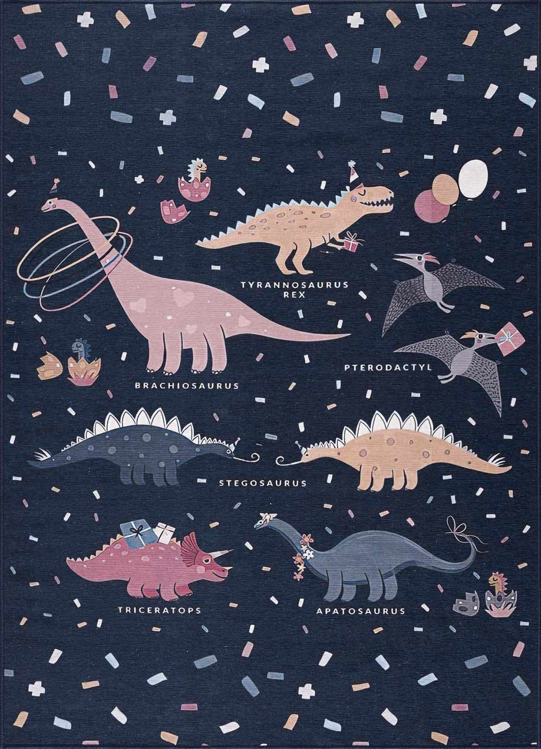Milne Navy Pink Dinosaur Washable Kids Cotton Area Rug - The Rug Decor
