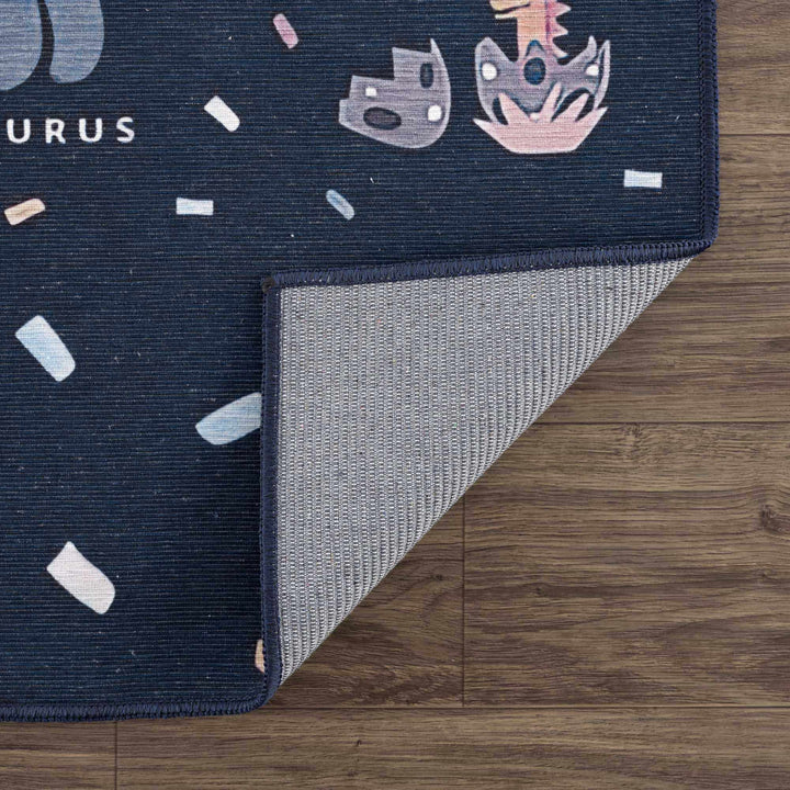 Milne Navy Pink Dinosaur Washable Kids Cotton Area Rug - The Rug Decor