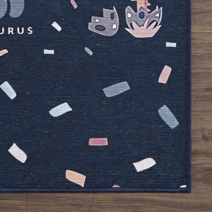 Milne Navy Pink Dinosaur Washable Kids Cotton Area Rug - The Rug Decor