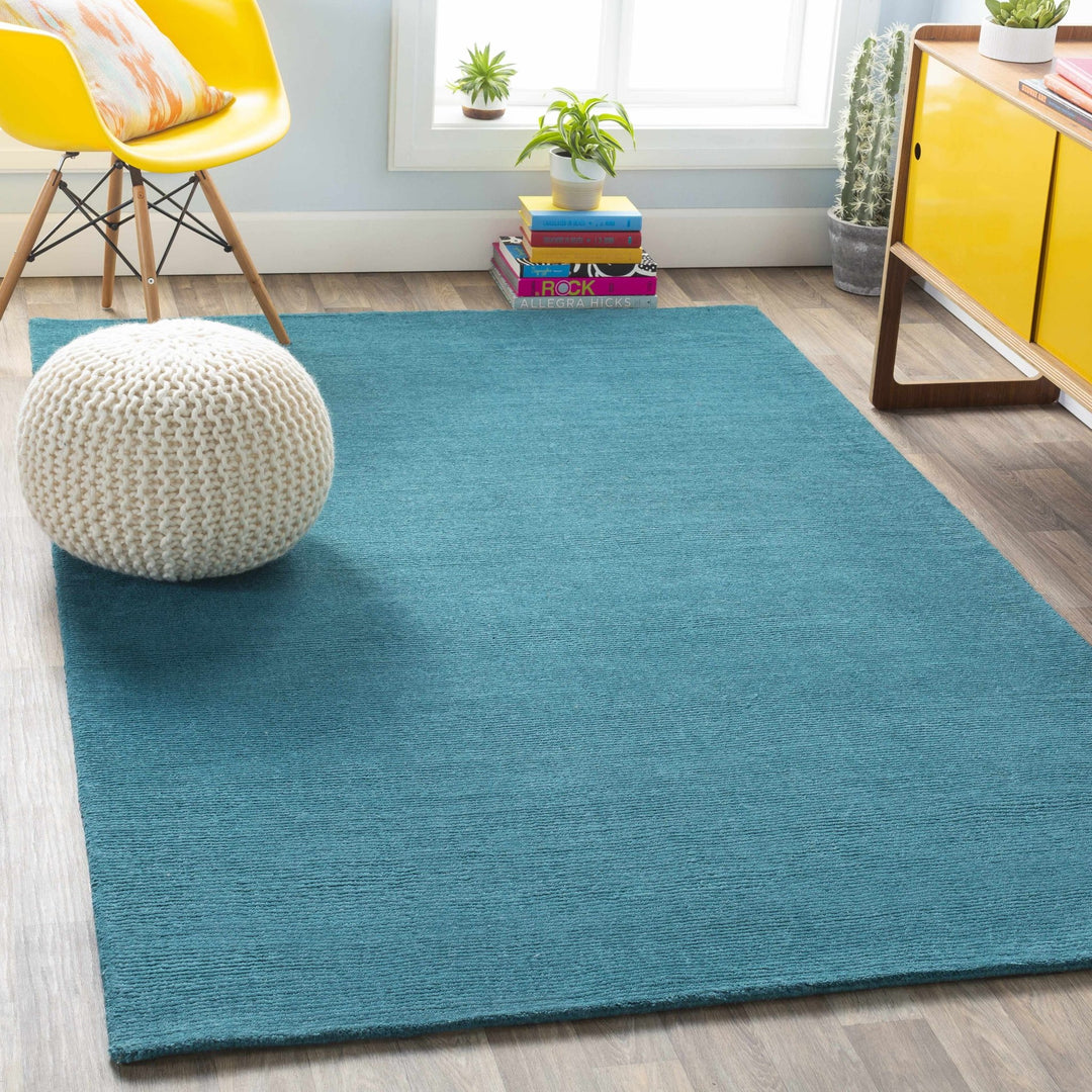 Minford Modern Solid Teal Wool Area Rug - The Rug Decor
