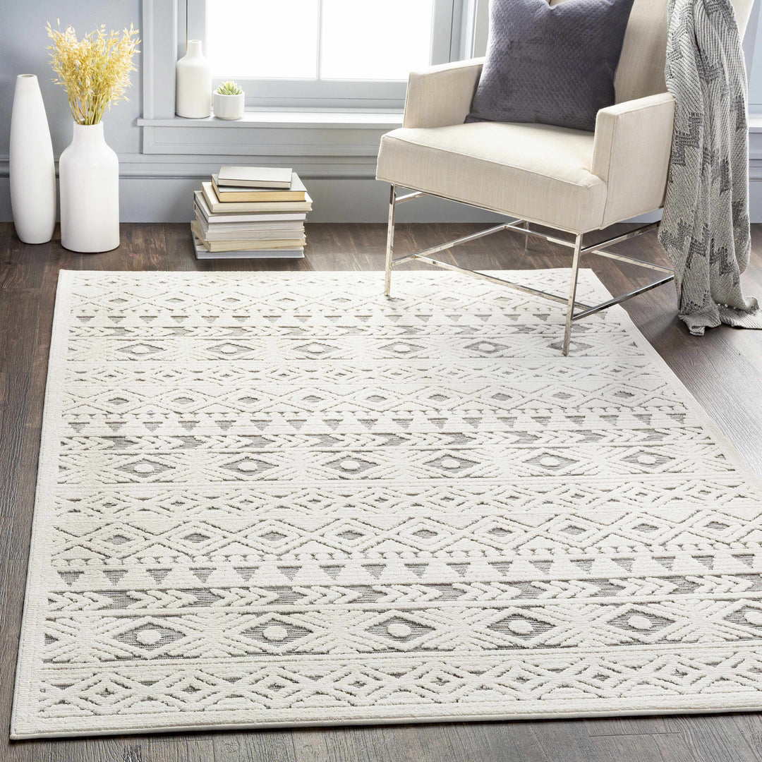 Mirani Ivory And Gray Modern Geometrical Design Outdoor Area Rug