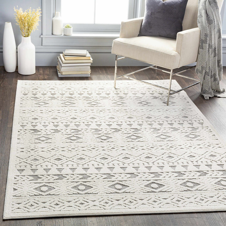 Mirani Ivory And Gray Modern Geometrical Design Outdoor Area Rug