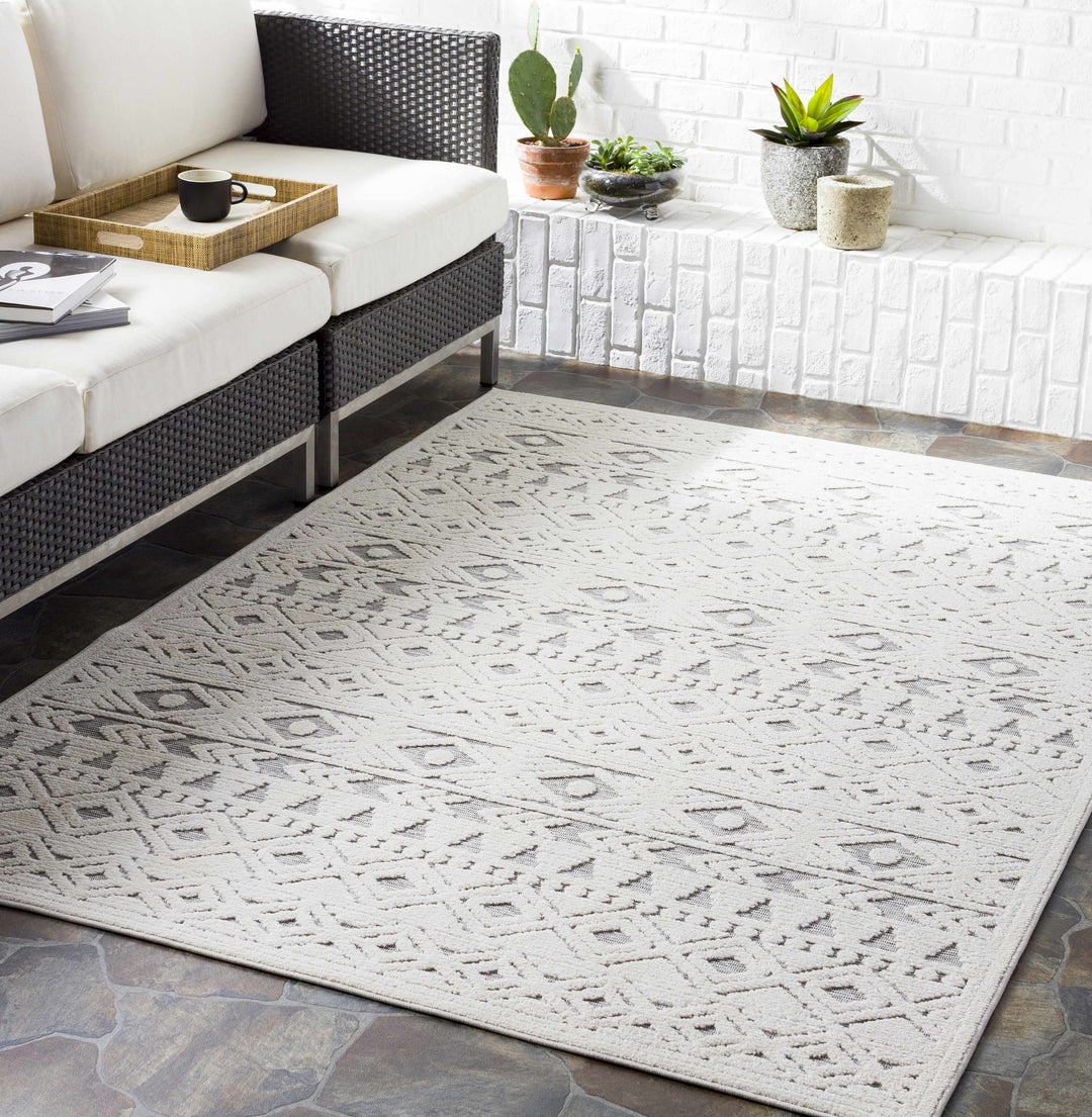 Mirani Ivory And Gray Modern Geometrical Design Outdoor Area Rug