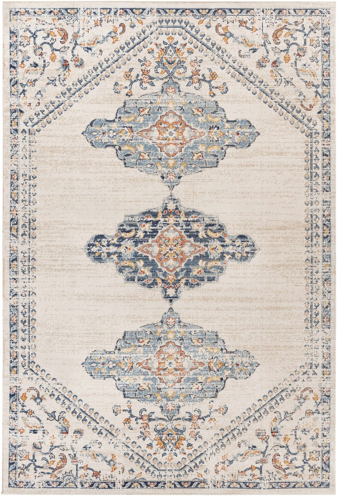 Mistissini Ivory And Blue Traditional Outdoor Safe Rug - The Rug Decor