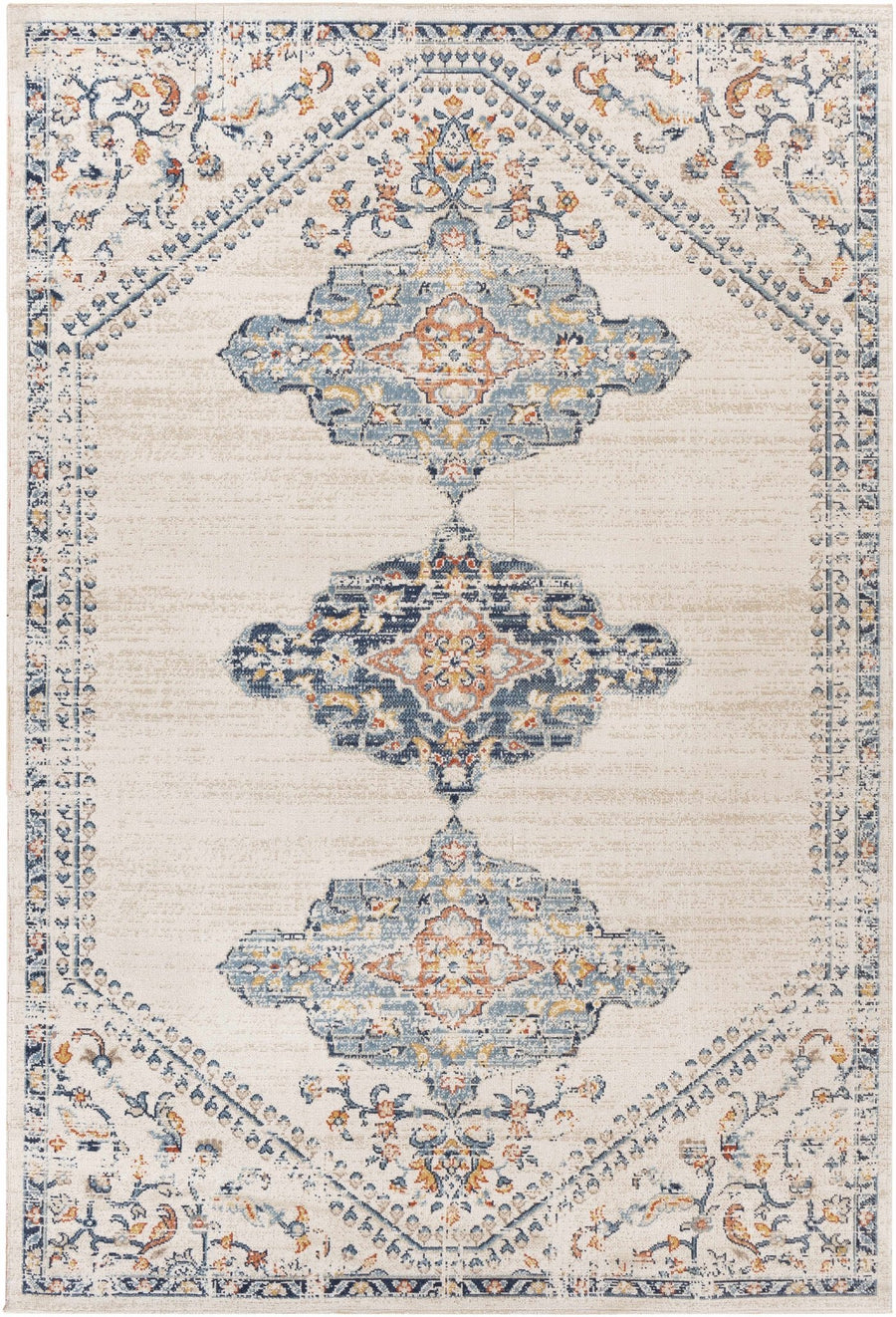 Mistissini Ivory And Blue Traditional Outdoor Safe Rug - The Rug Decor