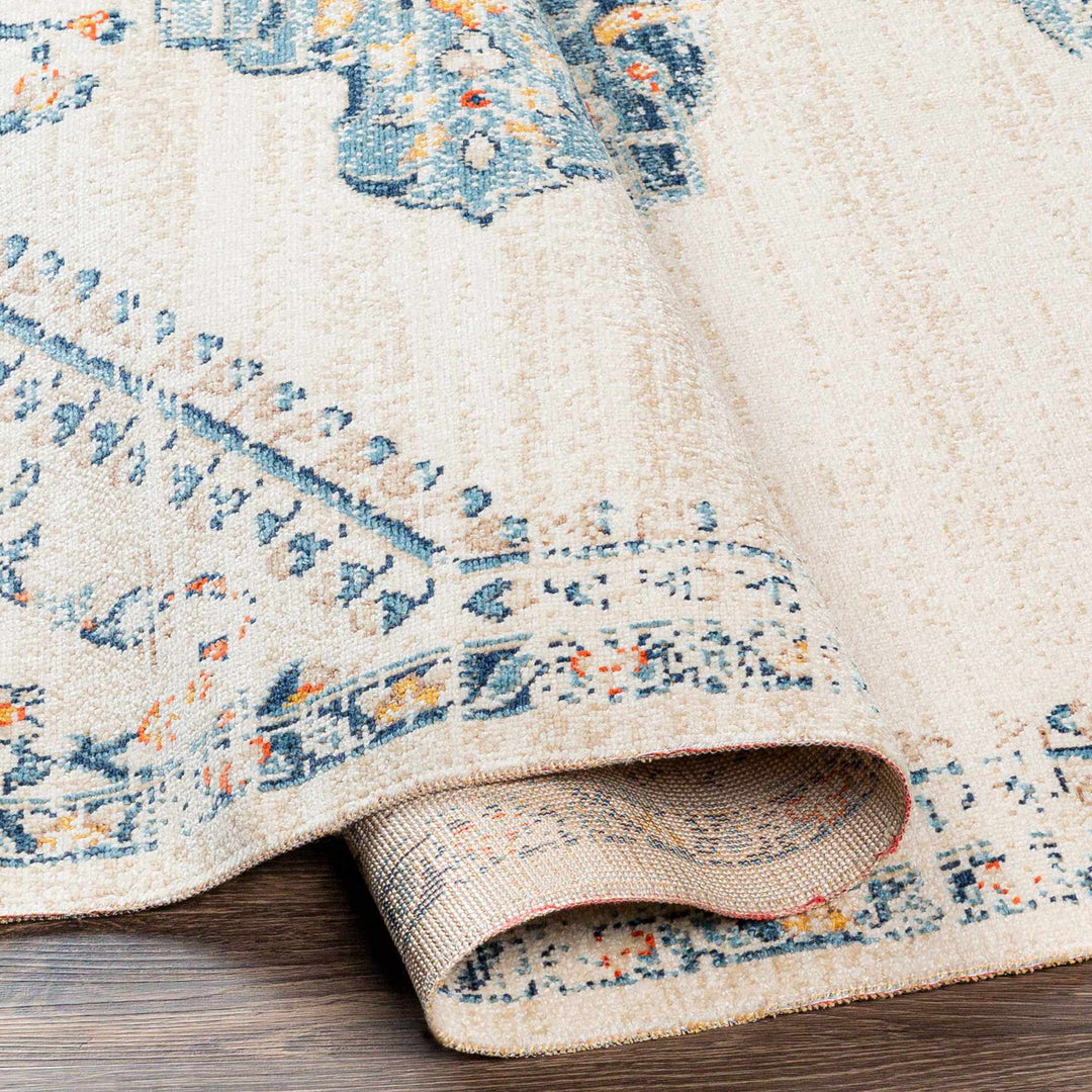 Mistissini Ivory And Blue Traditional Outdoor Safe Rug - The Rug Decor