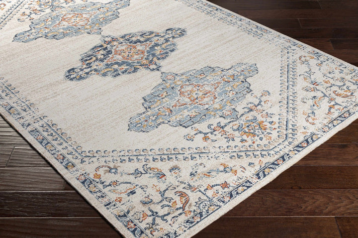 Mistissini Ivory And Blue Traditional Outdoor Safe Rug - The Rug Decor