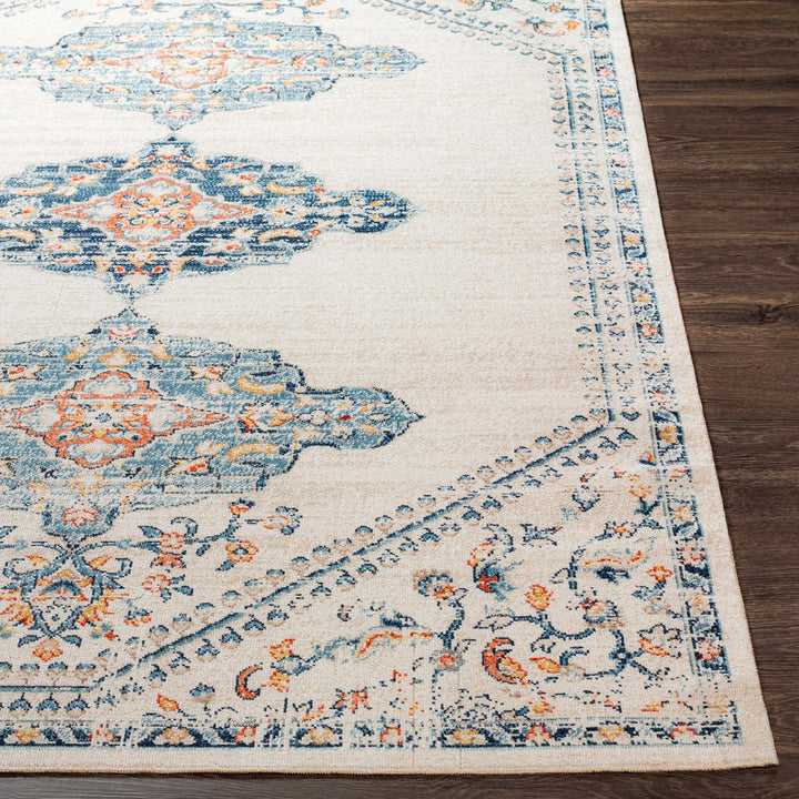 Mistissini Ivory And Blue Traditional Outdoor Safe Rug - The Rug Decor