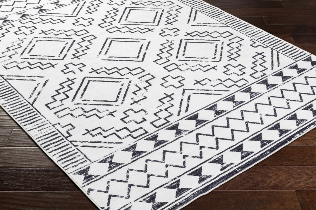 Medan Modern Tribal Design Black And White Washable Area Rug