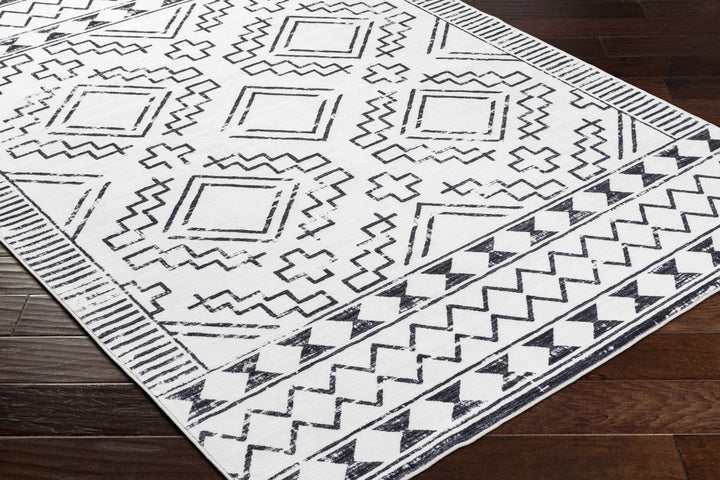 Medan Modern Tribal Design Black And White Washable Area Rug