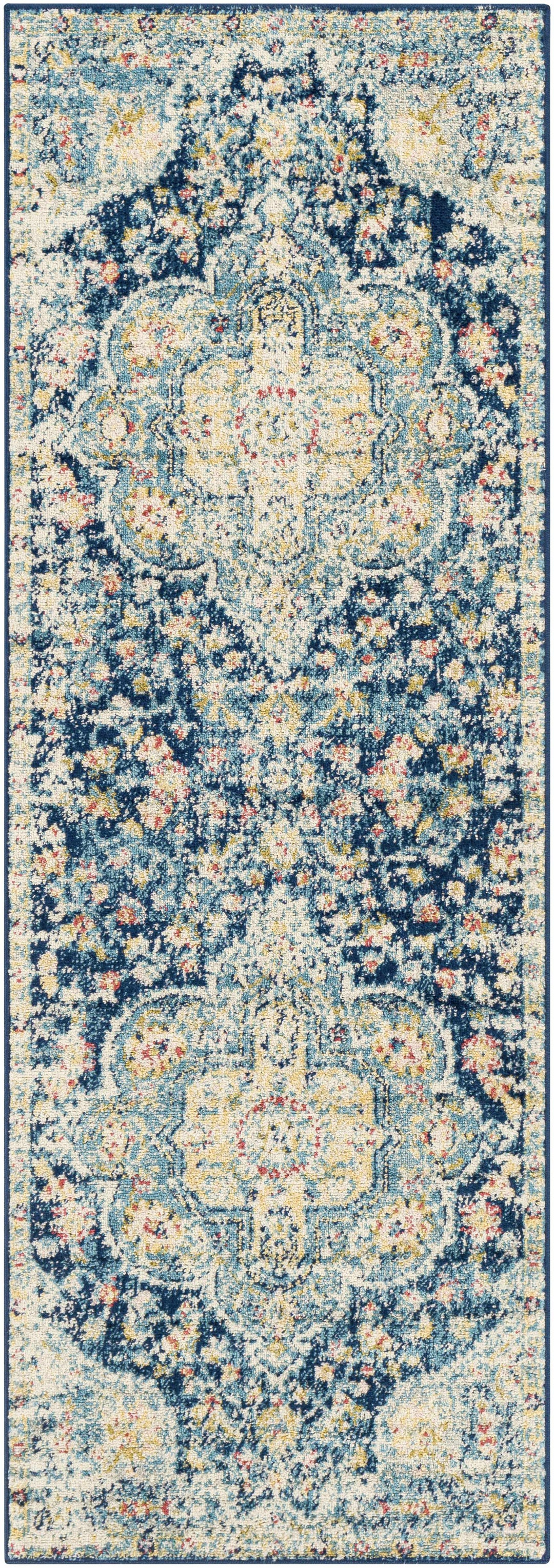Mallacoota Traditional Medallion Design Blue Area Rug