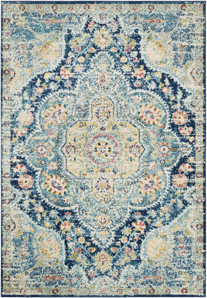 Mallacoota Traditional Medallion Design Blue Area Rug