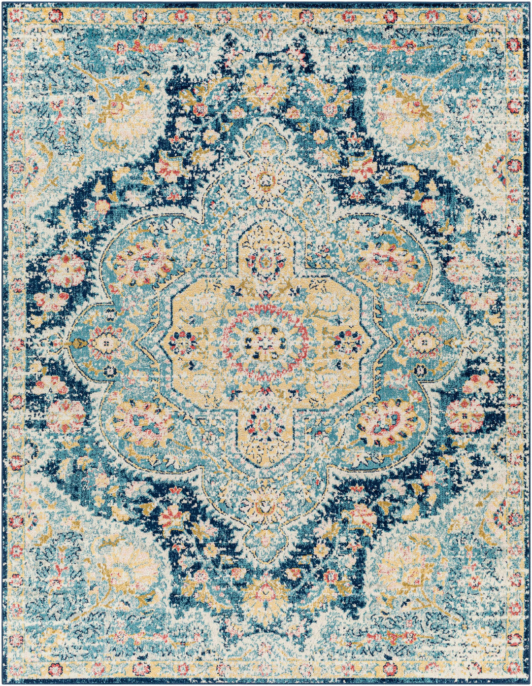 Mallacoota Traditional Medallion Design Blue Area Rug