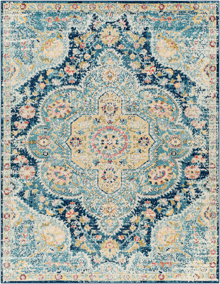 Mallacoota Traditional Medallion Design Blue Area Rug