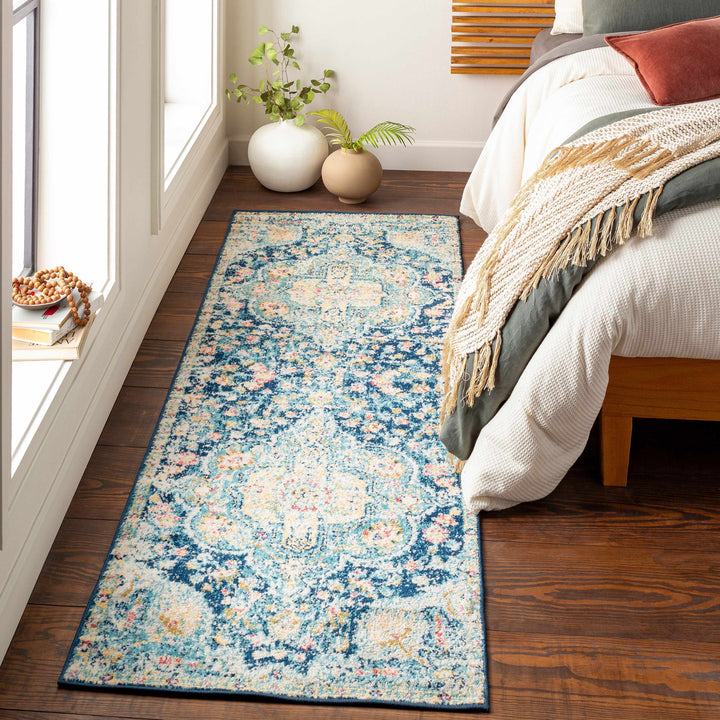 Mallacoota Traditional Medallion Design Blue Area Rug