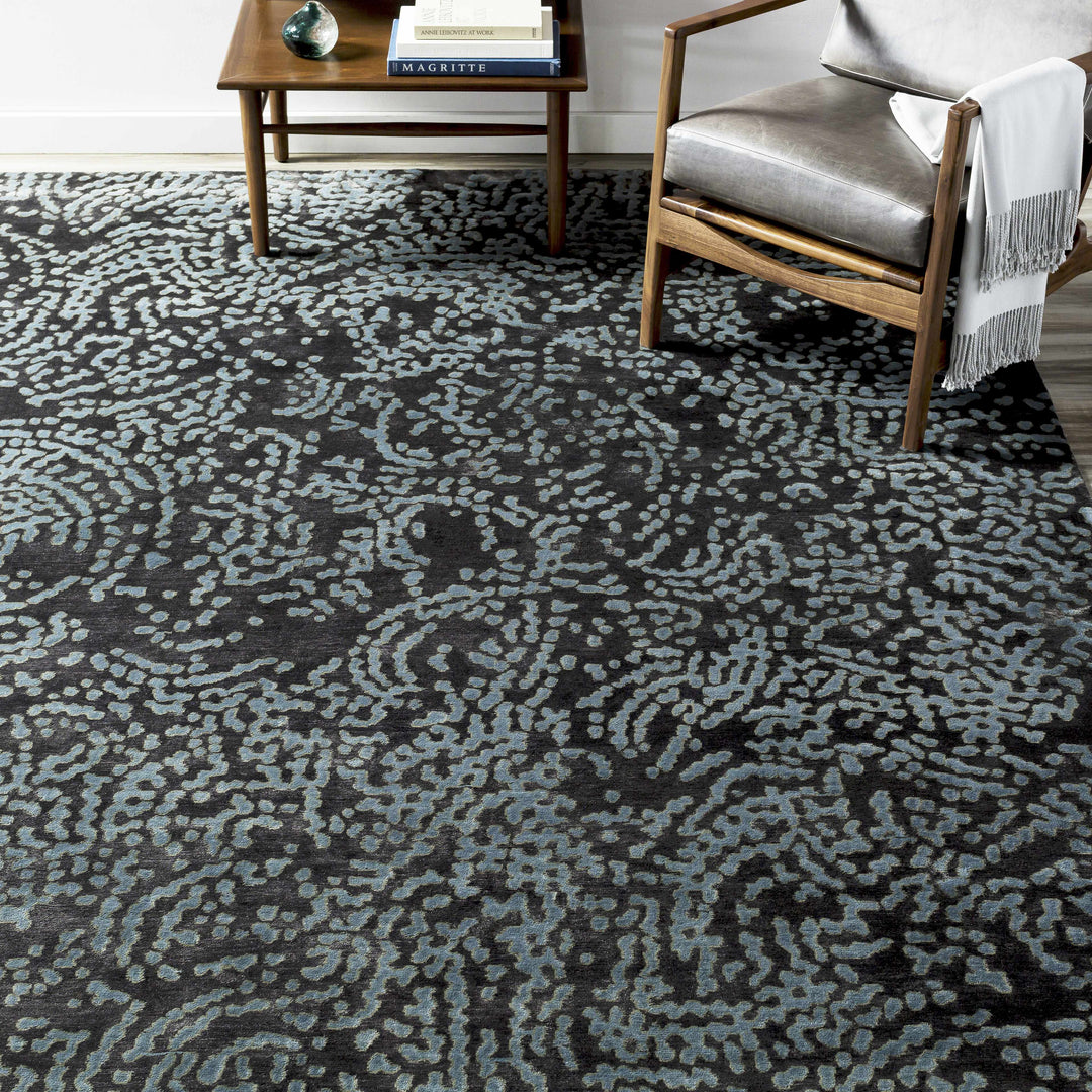 Minneapolis Modern Abstract Black And Gray Hand Knotted Wool Rug
