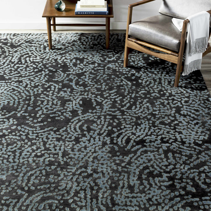 Minneapolis Modern Abstract Black And Gray Hand Knotted Wool Rug