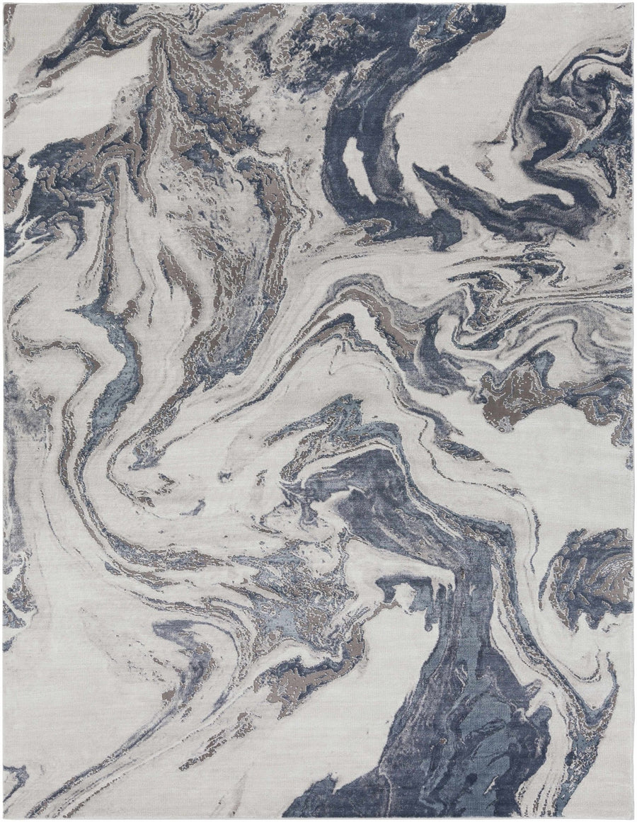 Moana Ivory And Blue Modern Abstract Design Area Rug - The Rug Decor
