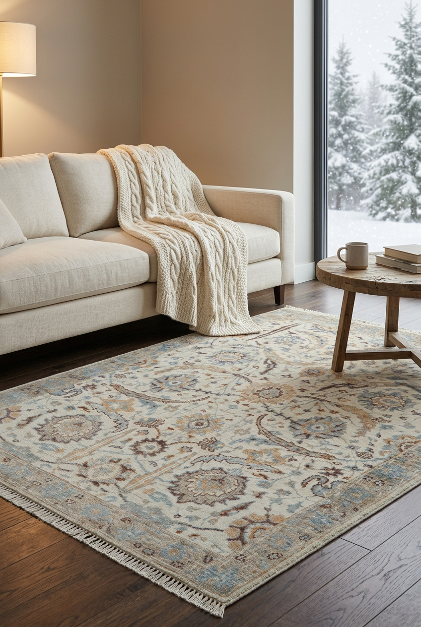 Mobile winter banner featuring your Ivory and Camel rug